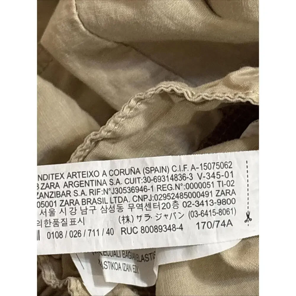 Zara Paperbag Joggers 8 Sand Square Pockets Trendy Ankle Barrel Leg Linen Blend